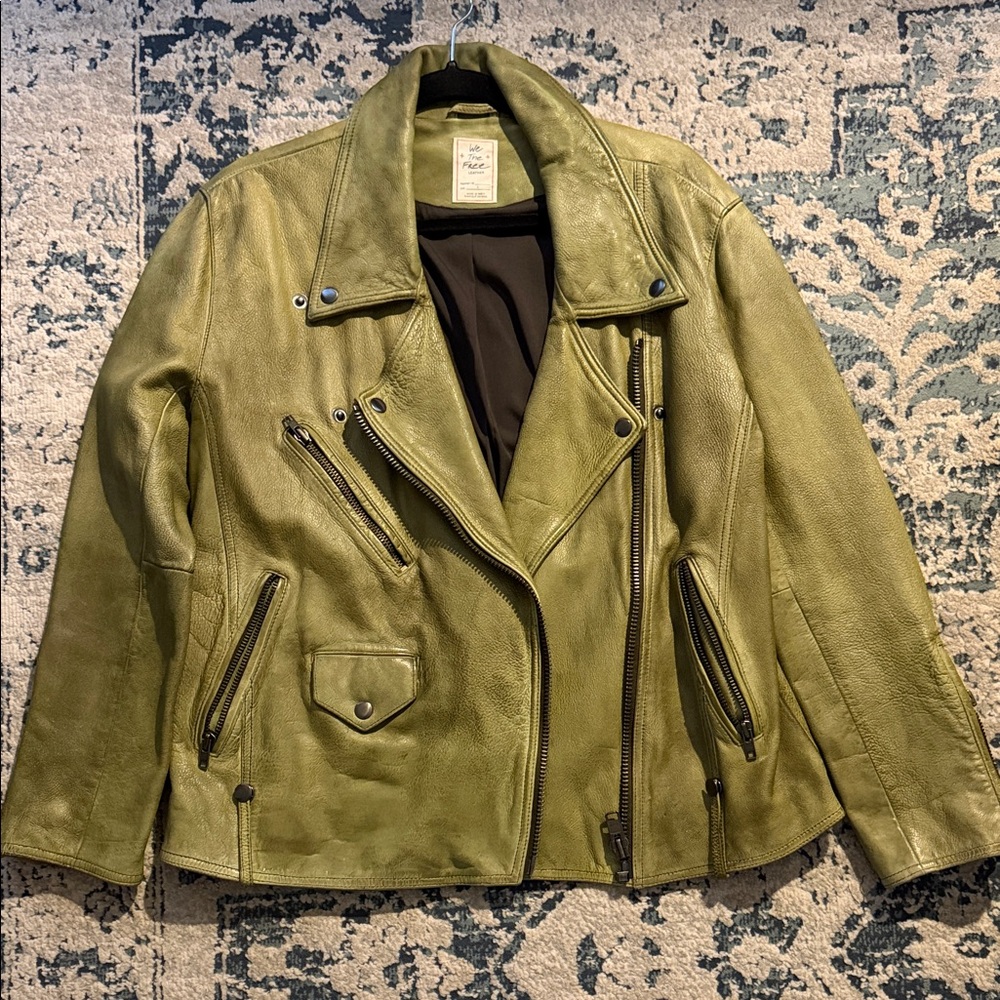 We The Free Jealousy Leather Moto Jacket size small green avocado